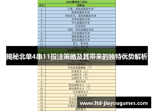 揭秘北单4串11投注策略及其带来的独特优势解析